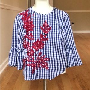 Gingham embroidered blouse